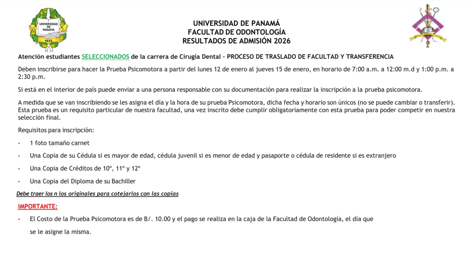 Resultados de Admisión 2026